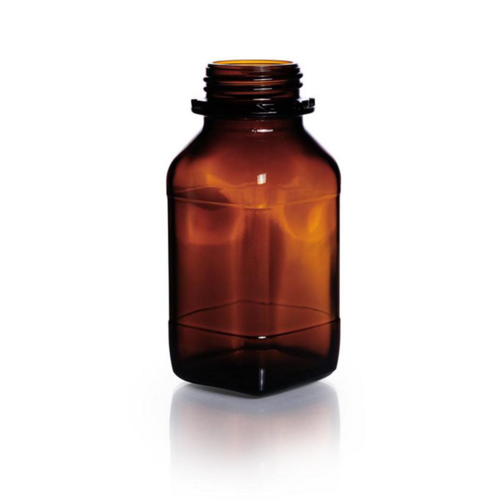 Square, screw cap bottles, soda-lime glass, amber glass