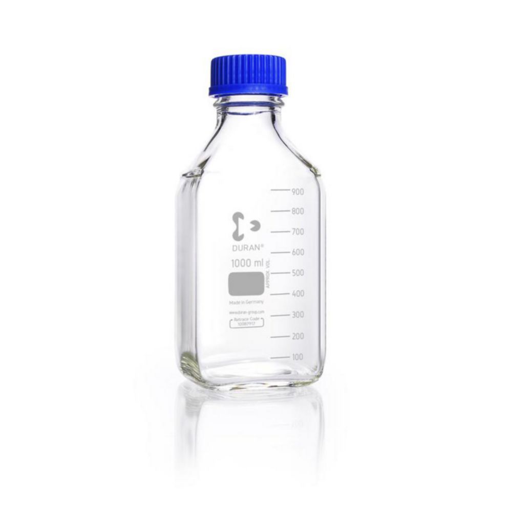 Square shape laboratory bottles, DURAN®, with retrace code