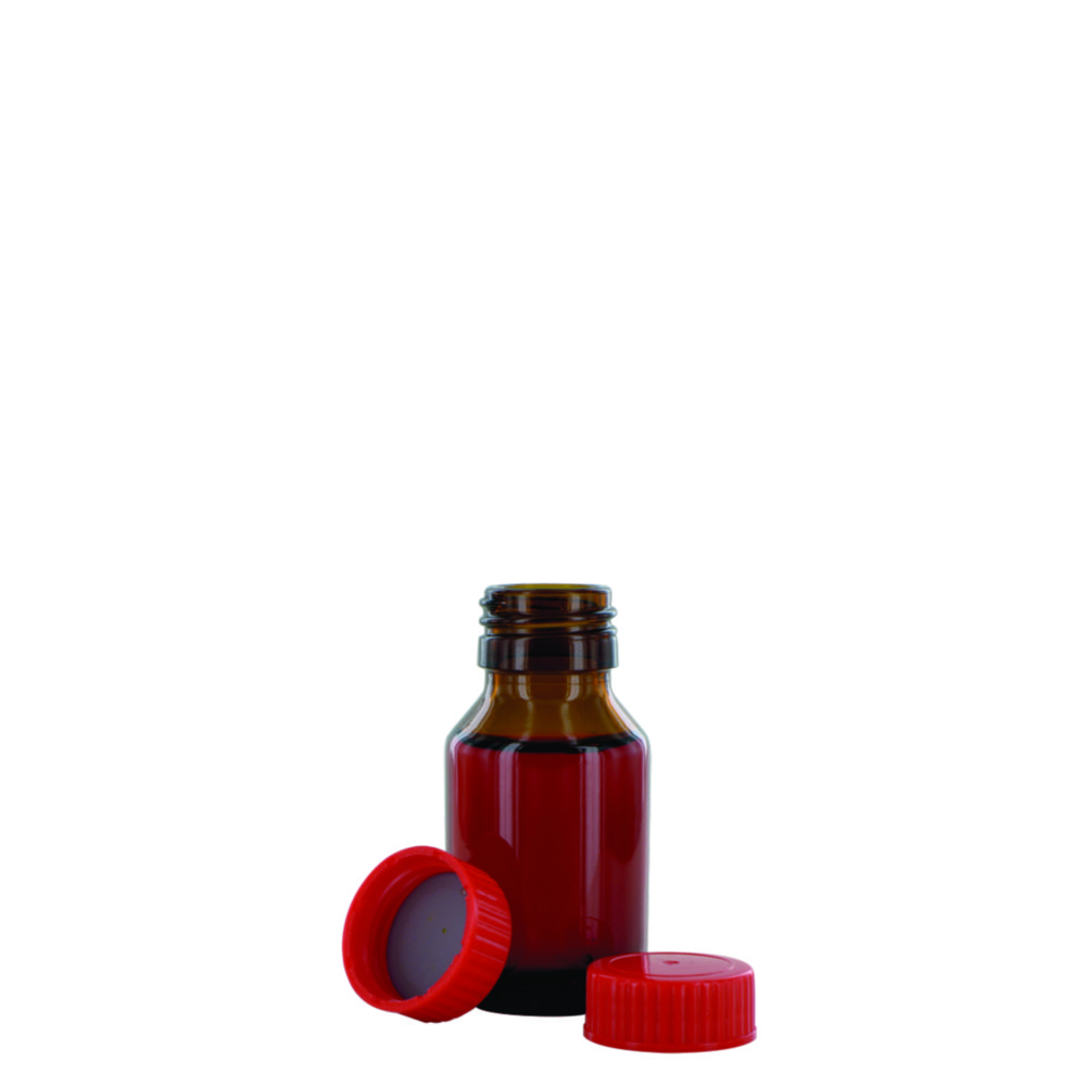Narrow-mouth bottles, glass, amber, PTFE-lined screw caps