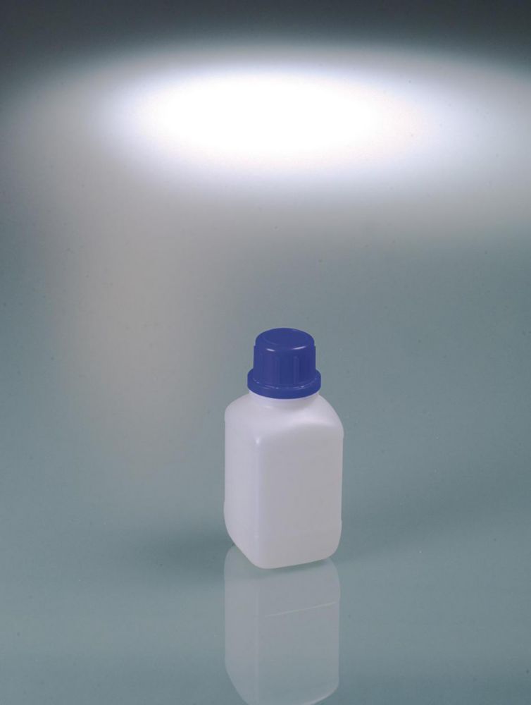Narrow mouth square bottles, HDPE, with tamper-evident screw cap