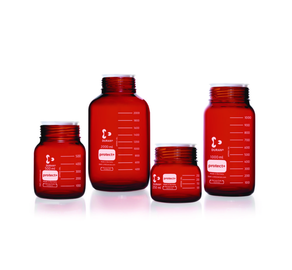 Laboratory bottles protect+ DURAN®, GLS80, with retrace code, brown