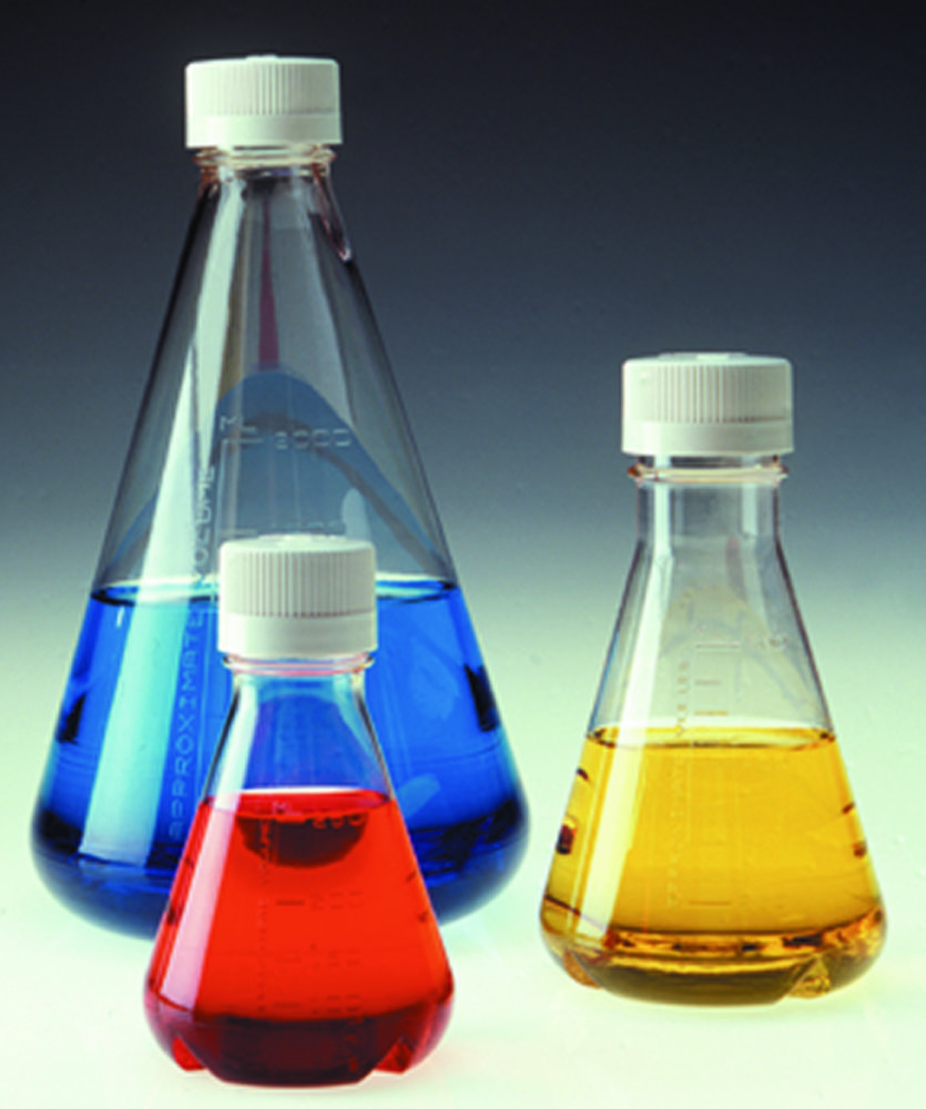Disposable Erlenmeyer Flasks Nalgene™ with screw closure, PETG, sterile, with flat bottom
