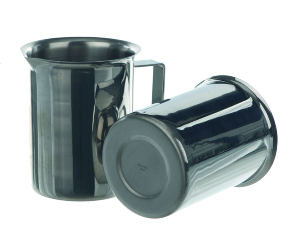 Becher, Edelstahl, mit Rand, Ausguss und Griff