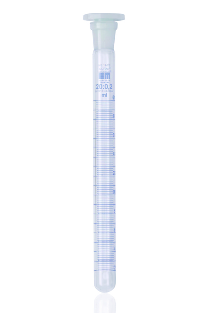 Test tubes, borosilicate glass 3.3, graduated, with stopper, PE