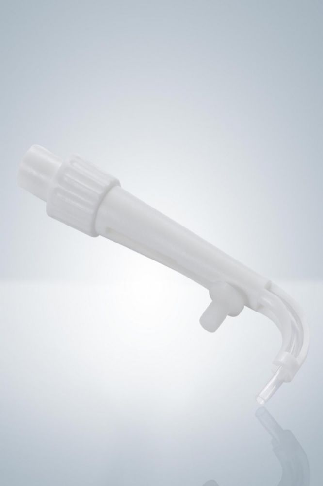 Discharge tube units, continuous tube guide, for bottle-top dispensers and digital burettes