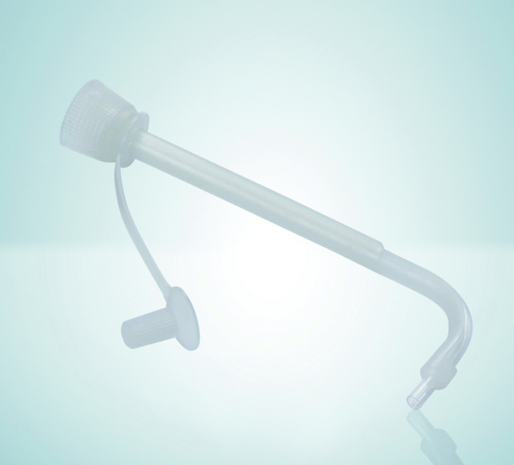 Discharge tube units, continuous tube guide, for bottle-top dispensers and digital burettes