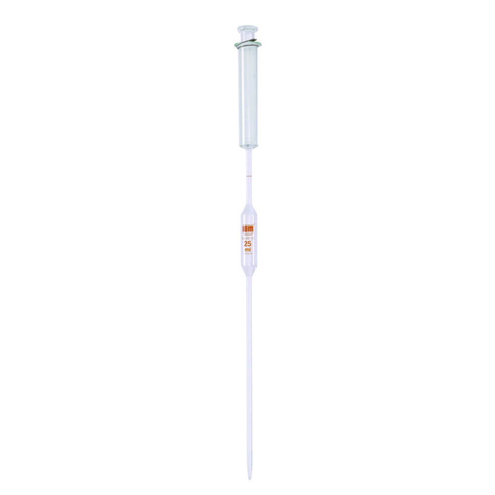 Volumetric pipettes with piston, amber stain graduation