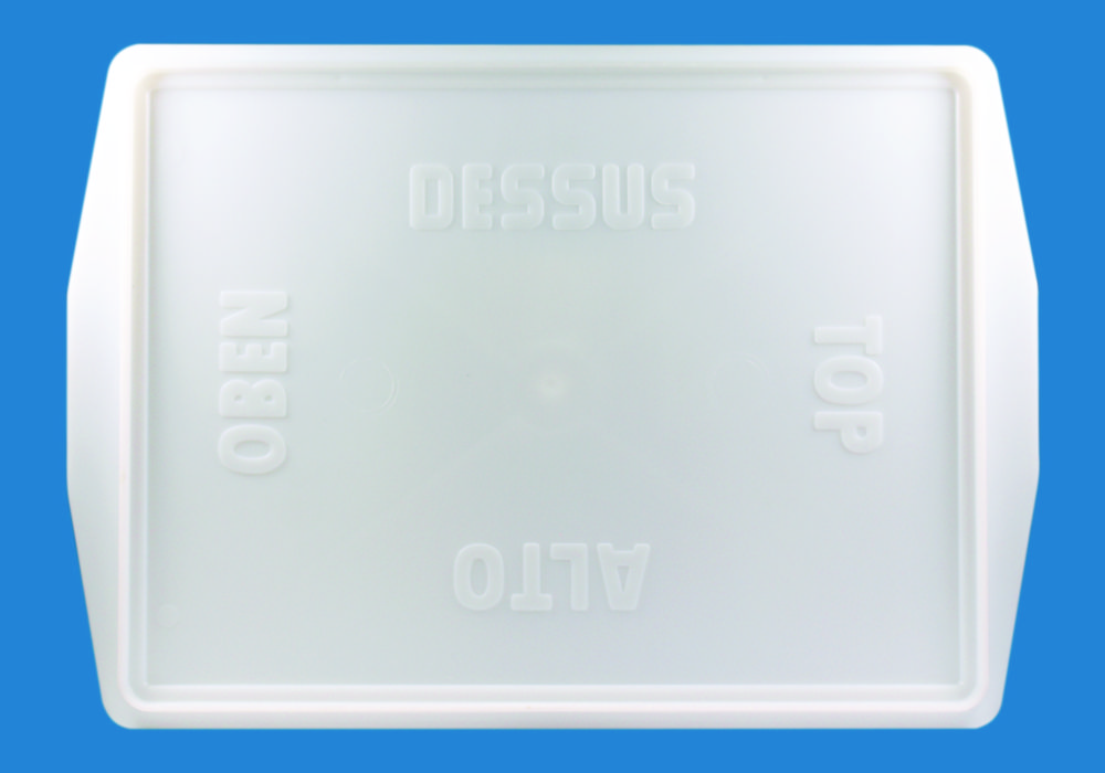 Lids for stacking and transport containers.