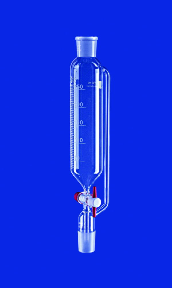 Tropftrichter, zylindrisch, mit Druckausgleich, Borosilikatglas 3.3, mit PTFE-Küken