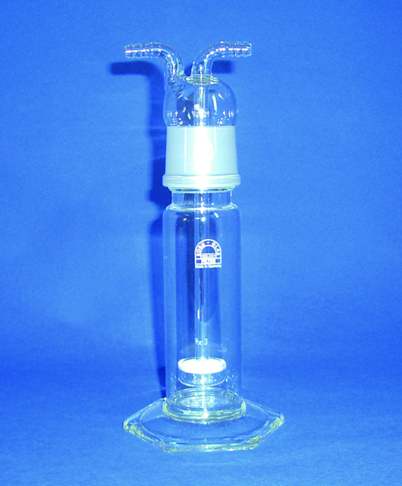 Gaswaschflaschen komplett mit Aufsatz, Borosilkatglas 3.3