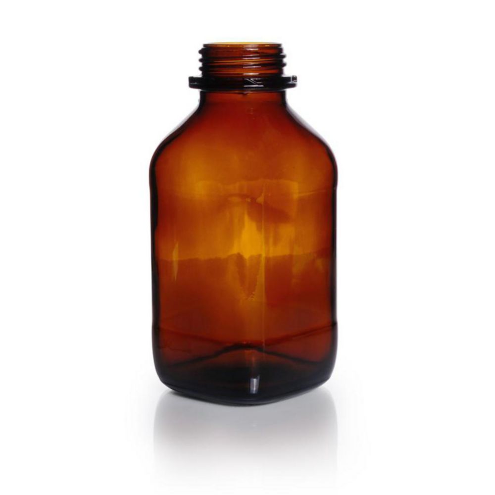 Square, screw cap bottles, soda-lime glass, amber glass