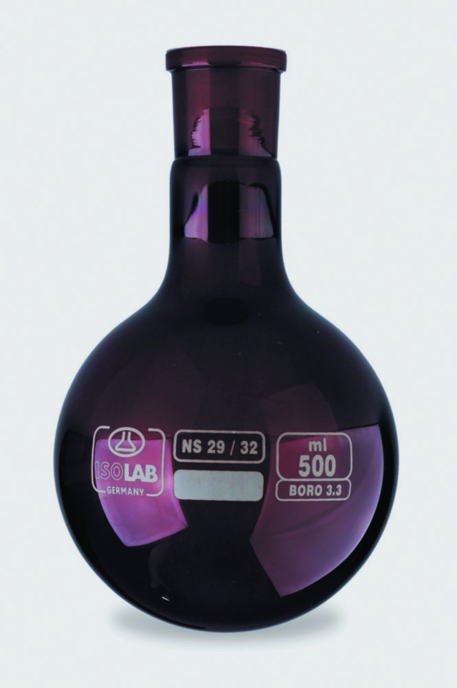 Round bottom flasks with standard ground joint, borosilicate glass 3.3, amber