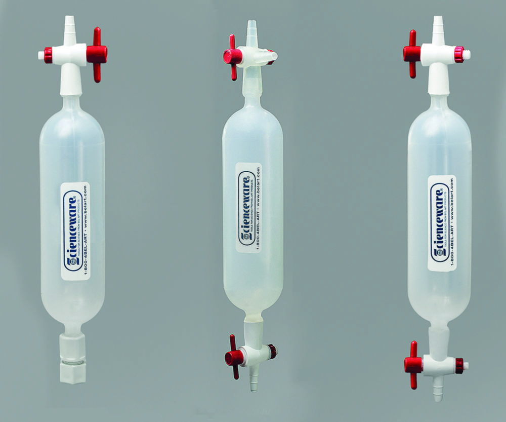 Gas sampling tubes, PP, with one straight bore stopcock and one screw fitting