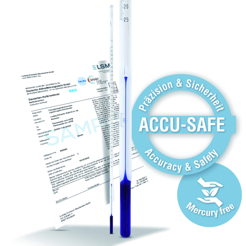 ASTM-Präzisions-Thermometer ACCU-SAFE, Fahrenheit-Skala, Stabform, Eintauchtiefe total