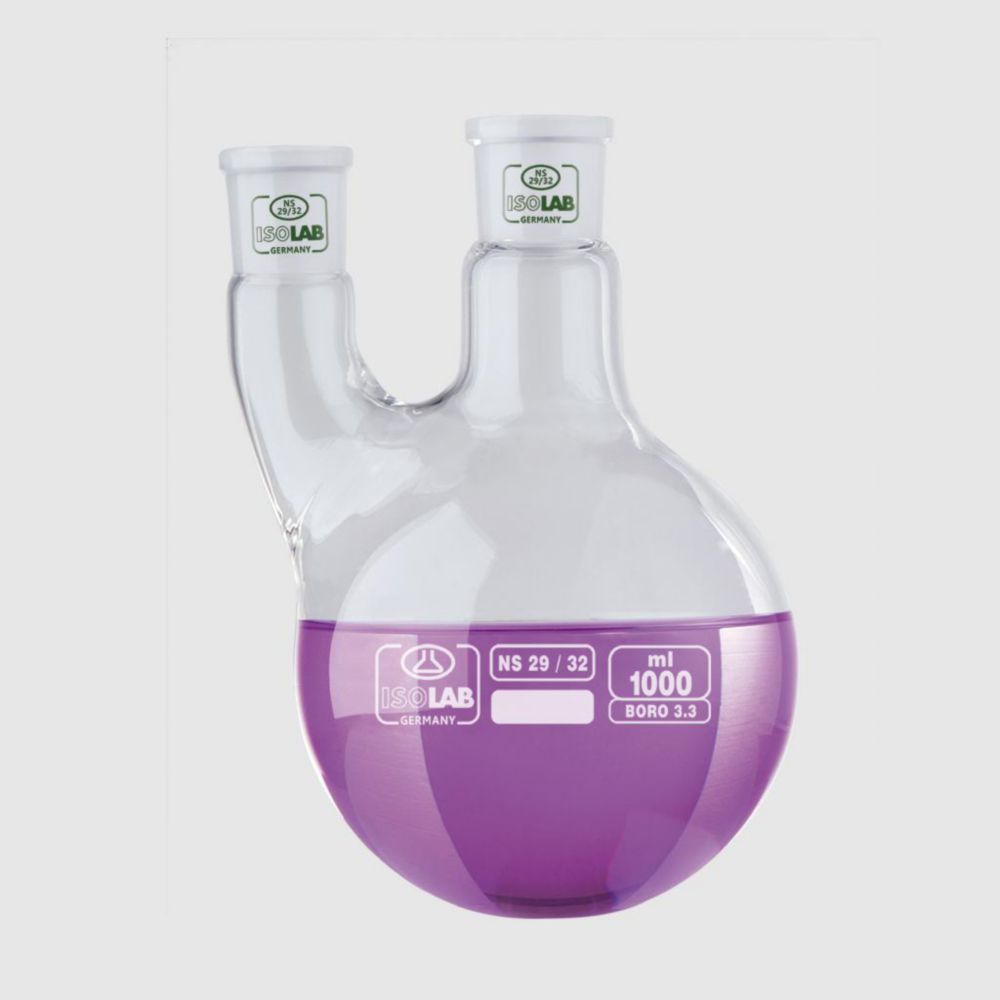 Round bottom flasks with two necks, parallel arm, borosilicate glass 3.3