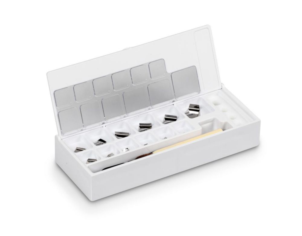 Gewichtssatz E2, Knopfform,  im Kunststoffkoffer