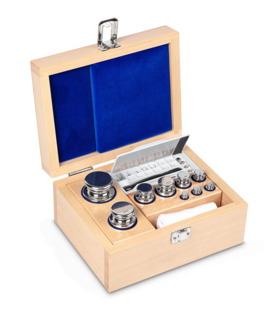 Weight set E1, knob shape, with wooden box