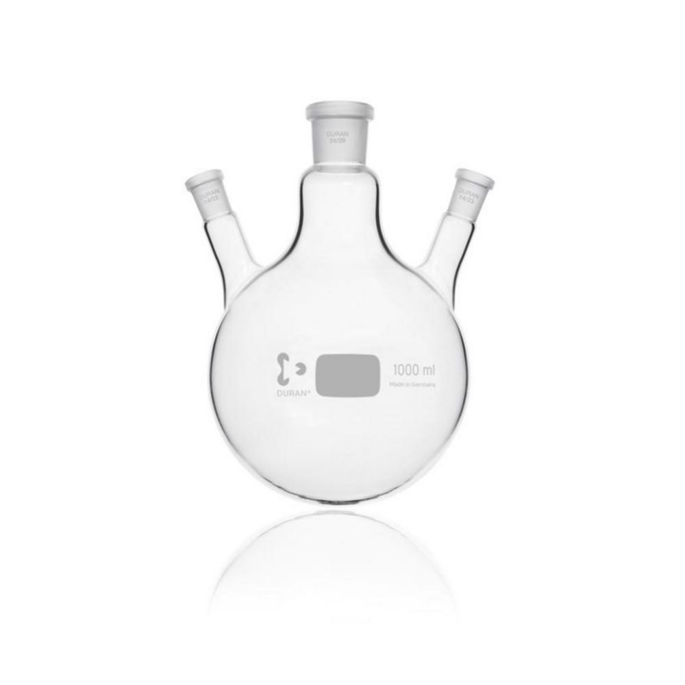 DURAN® Round bottom flask, three necks, centre socket size 24/29, side socket size 14/23, 1000 ml