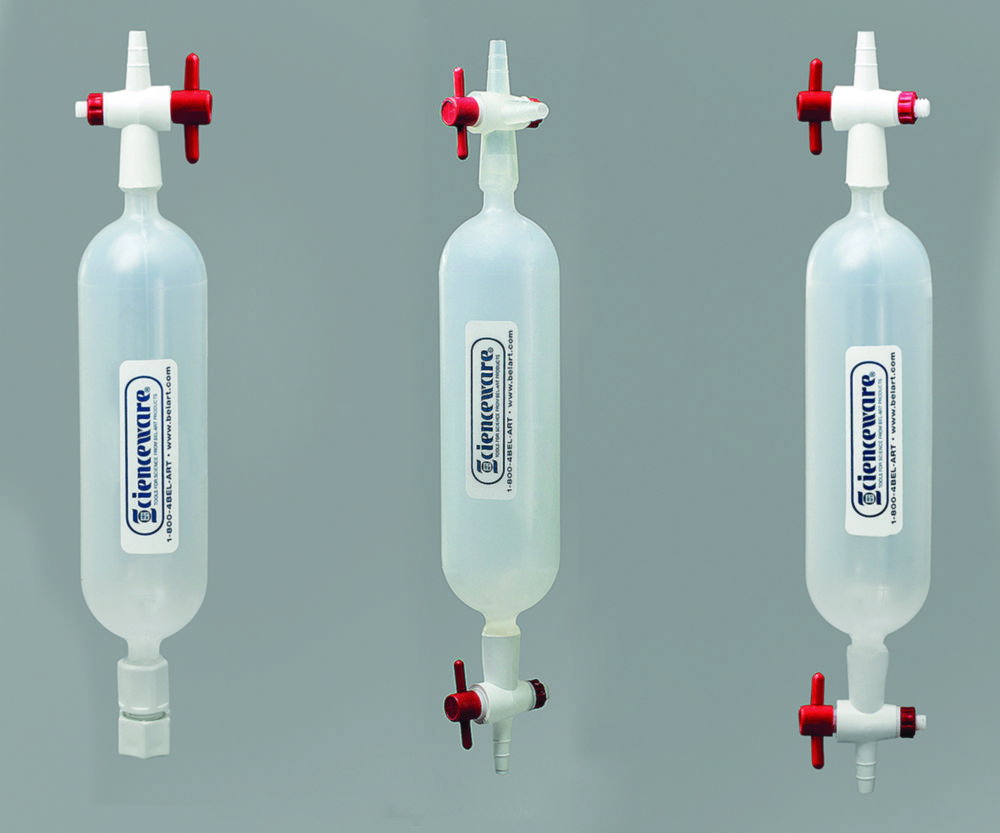 Gas sampling tubes, PP, with one straight bore stopcock and one screw fitting