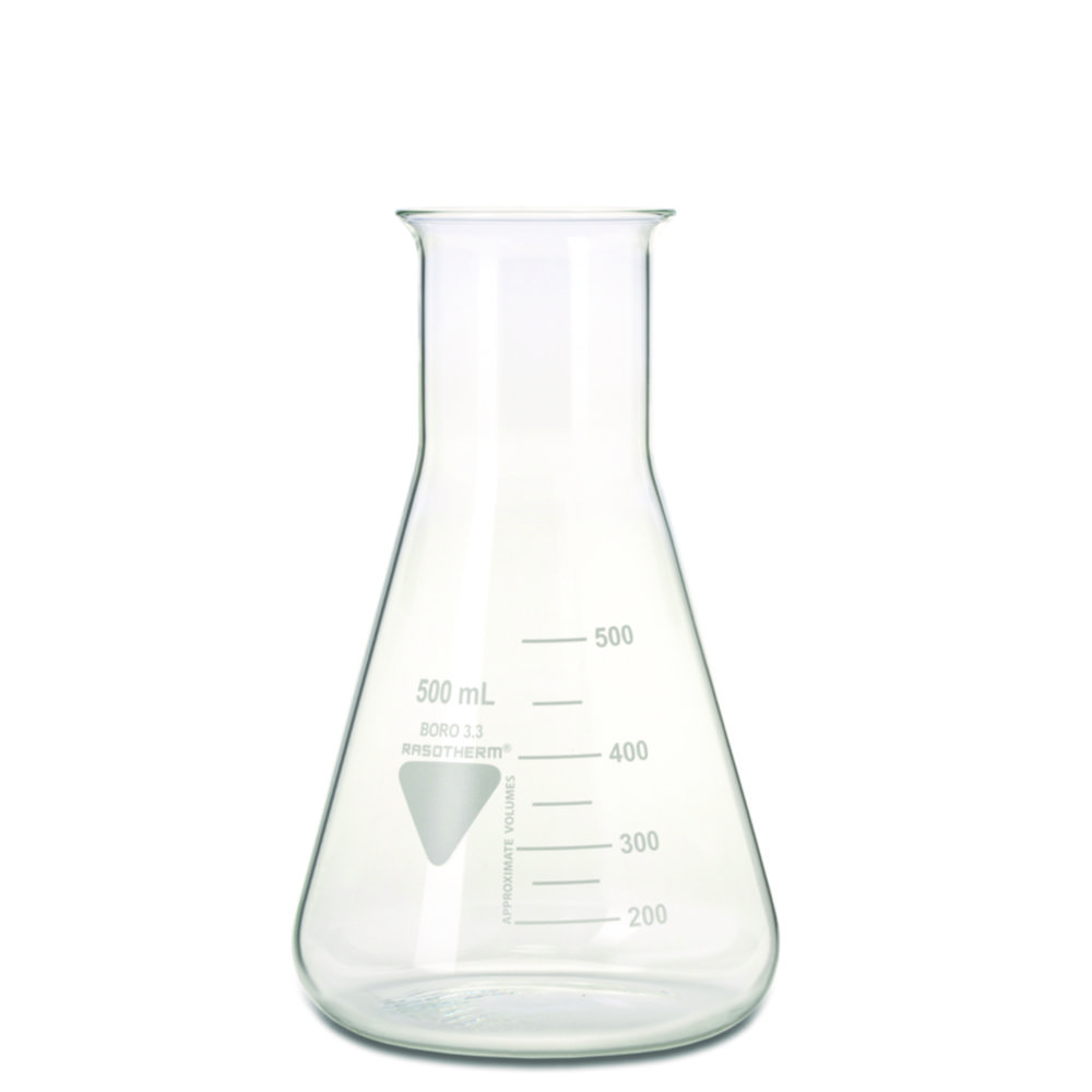 Erlenmeyer flasks, Borosilicate glass 3.3, wide neck