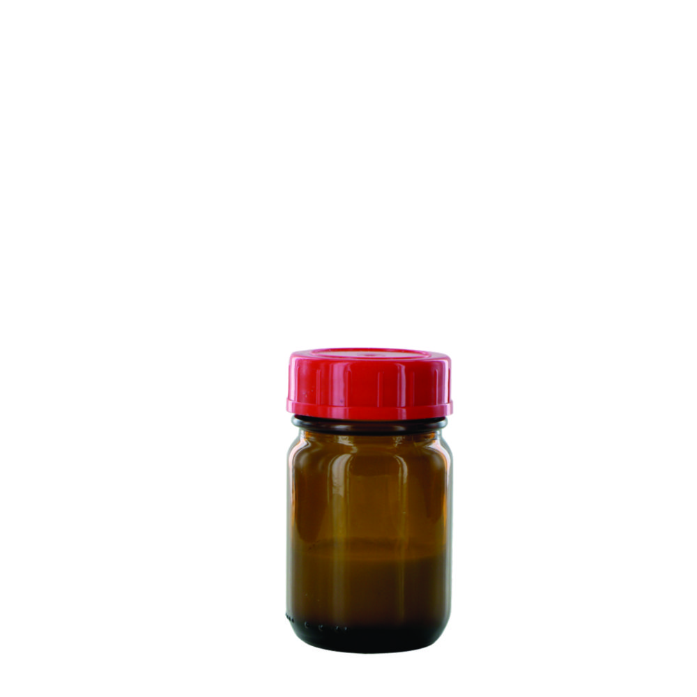 Wide-mouth bottles, amber glass, PTFE-lined screw caps