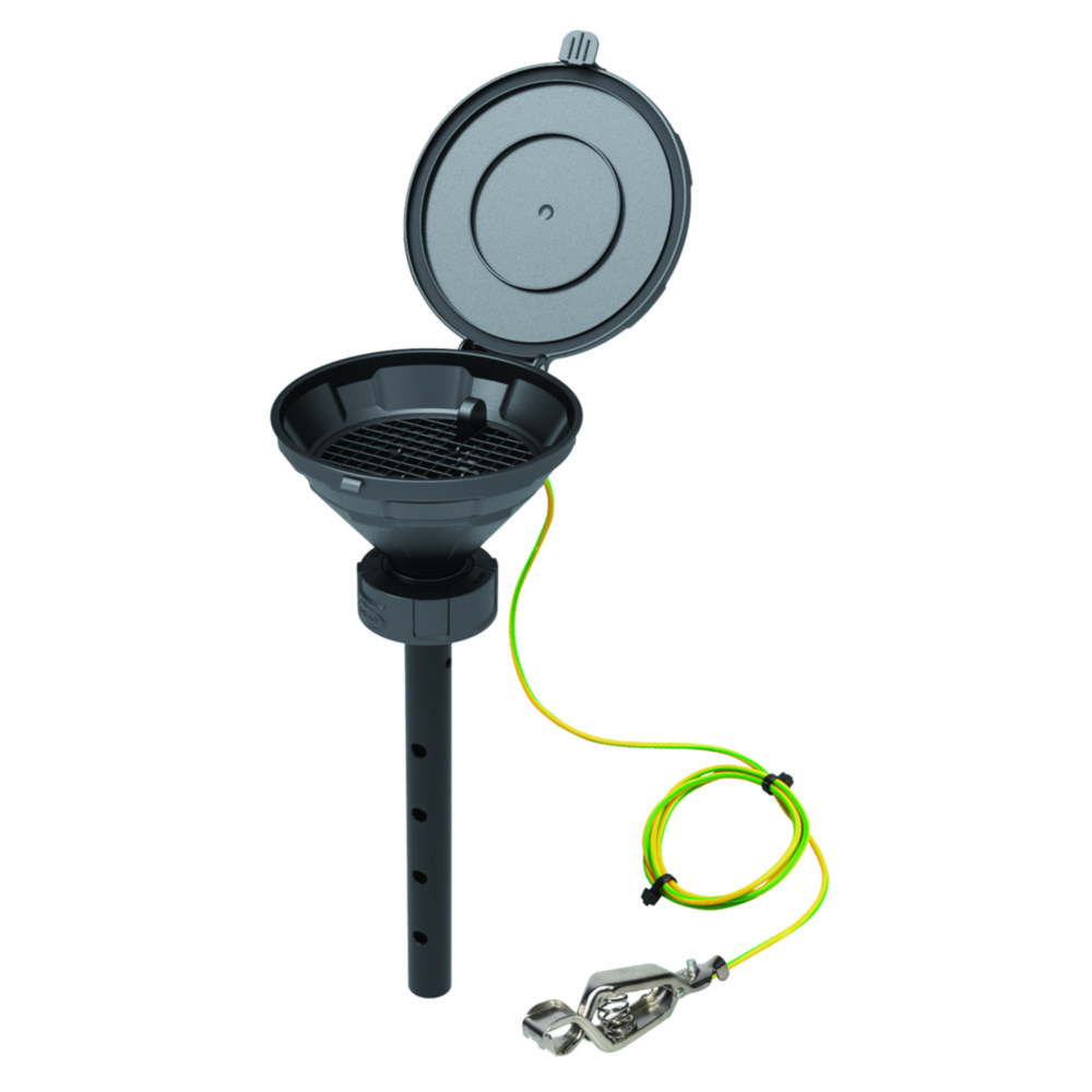 Sicherheitstrichter mit Klappdeckel, V2.0, schwarz, HDPE, elektrisch ableitfähig