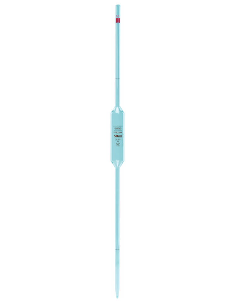 Volumetric Pipettes Volac FORTUNA®, soda lime glass, class AS, 2 marks, amber graduation