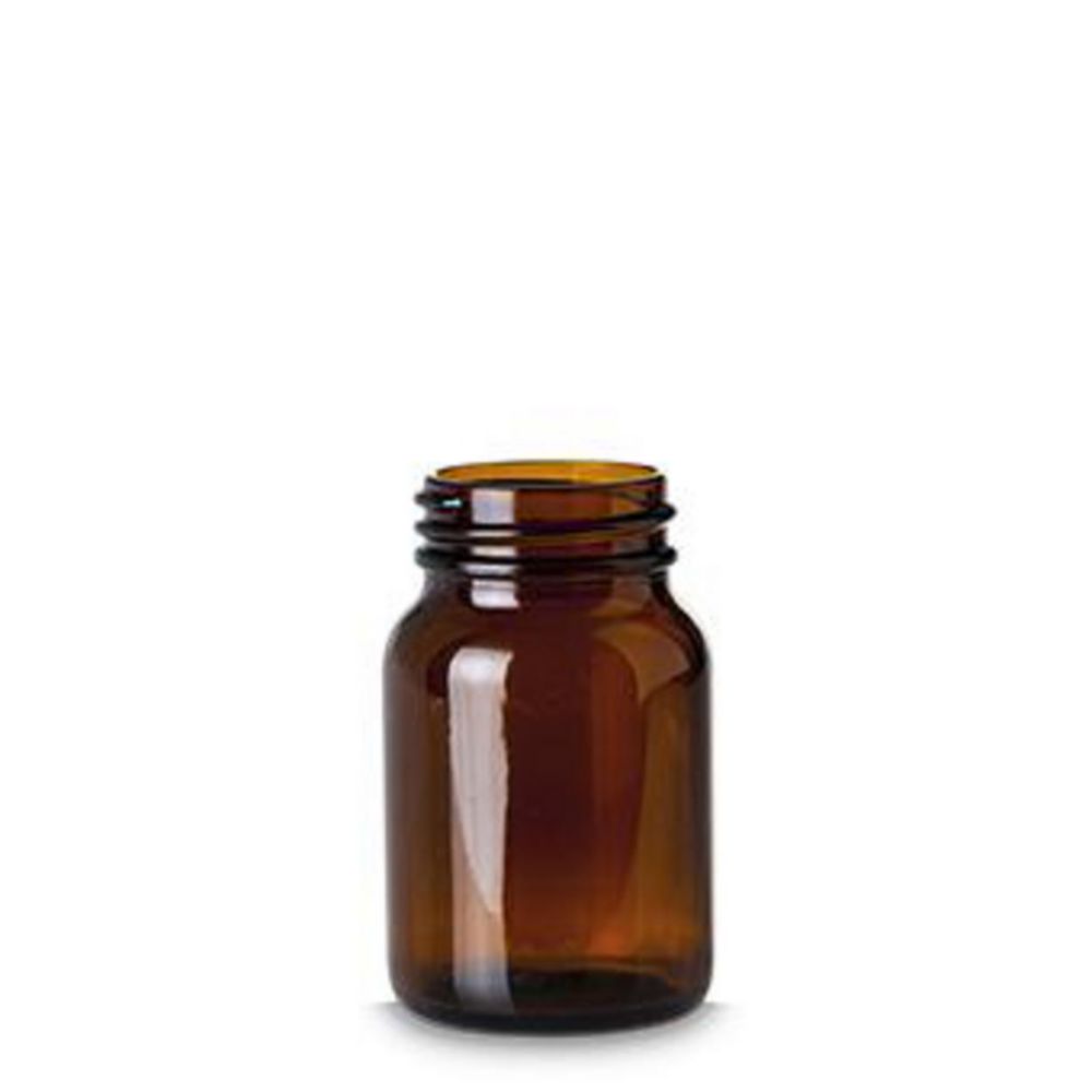 Wide-mouth bottles without closure, soda-lime glass, amber