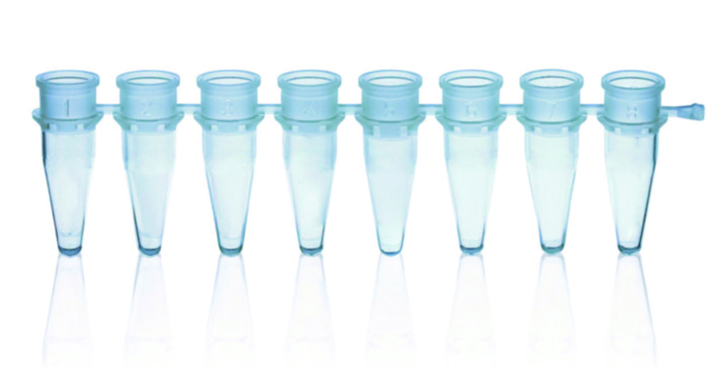 PCR tubes strips of 8, PP, without caps
